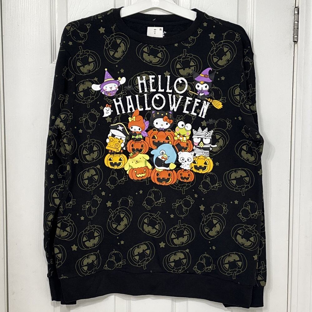 Hello Kitty Halloween Sanrio Adult Long Sleeve Crewneck Sweatshirt AOP Unisex M